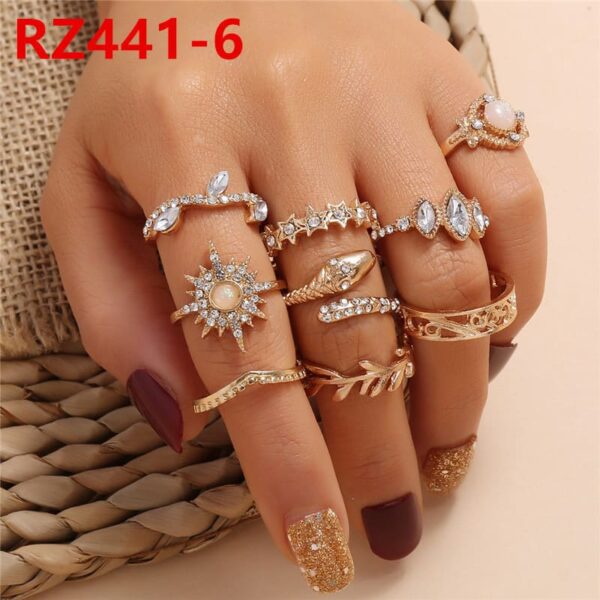Gold Snake Knuckle Ring Boho Rhinestone Stackable Ring Set Jewelry Vintage Stacking Midi Finger Ring Ladies Girls - Image 2