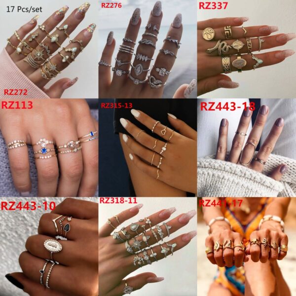 Gold Snake Knuckle Ring Boho Rhinestone Stackable Ring Set Jewelry Vintage Stacking Midi Finger Ring Ladies Girls - Image 5