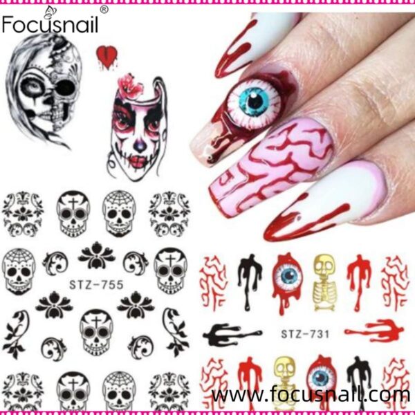 Halloween Nail Art Sticker Decals Watermark Sticker Skull Demon Ghost Clown Magic Eyeshadow Album Nail Art Decoration Nails