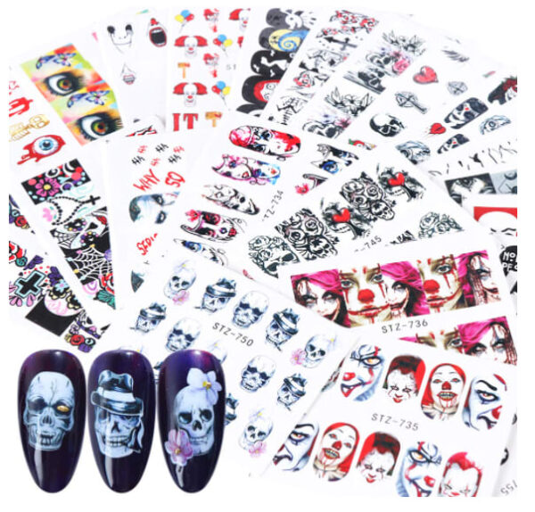 Halloween Nail Art Sticker Decals Watermark Sticker Skull Demon Ghost Clown Magic Eyeshadow Album Nail Art Decoration Nails - Image 5