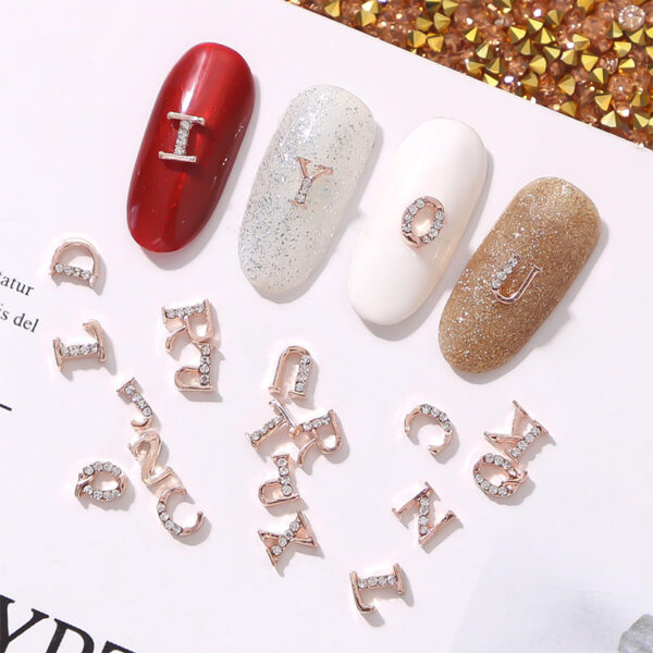 26 letter Glitter rhinestones for nail art decorations zircon diamond charms gem Metal alloy nail Charms accessories - Image 6