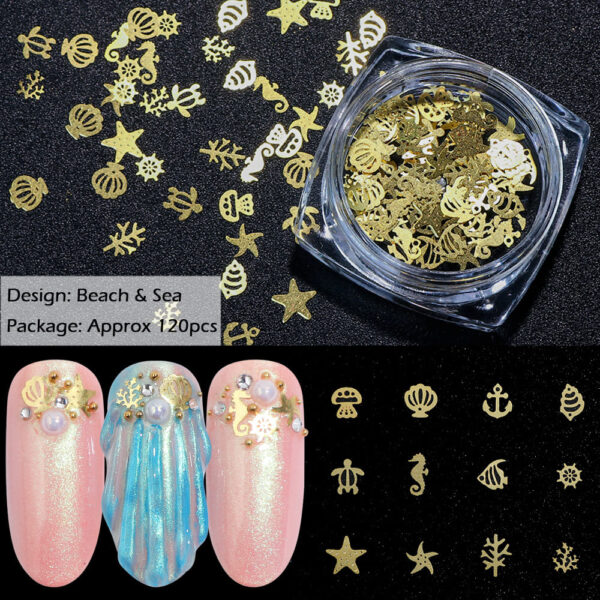 Rivet Paillette Glitter Nail Art Decor Hollow Nail Flakes DIY Gold Metal Slices Nail Jewelry Sequins Flamingos Leaf Fruit - Image 6