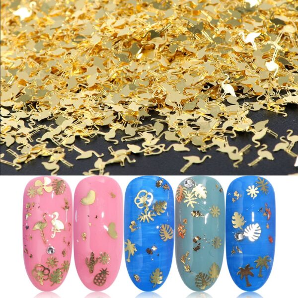 Rivet Paillette Glitter Nail Art Decor Hollow Nail Flakes DIY Gold Metal Slices Nail Jewelry Sequins Flamingos Leaf Fruit - Image 7