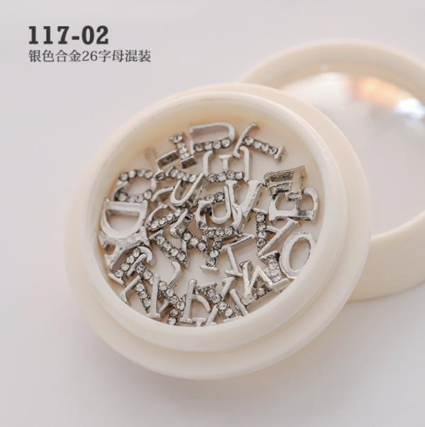 26 letter Glitter rhinestones for nail art decorations zircon diamond charms gem Metal alloy nail Charms accessories - Image 2