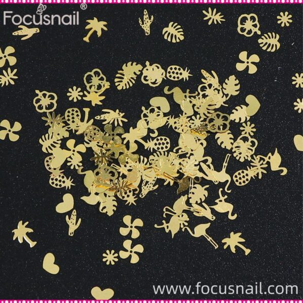 Rivet Paillette Glitter Nail Art Decor Hollow Nail Flakes DIY Gold Metal Slices Nail Jewelry Sequins Flamingos Leaf Fruit