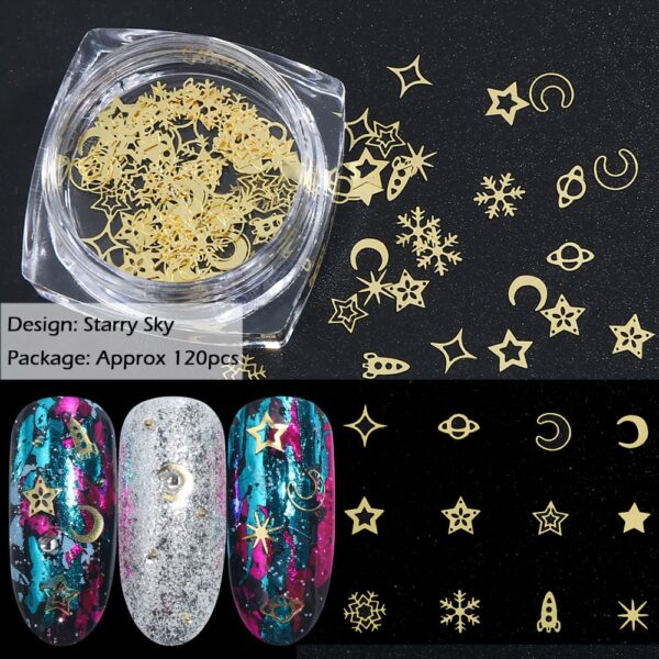 Rivet Paillette Glitter Nail Art Decor Hollow Nail Flakes DIY Gold Metal Slices Nail Jewelry Sequins Flamingos Leaf Fruit - Image 3