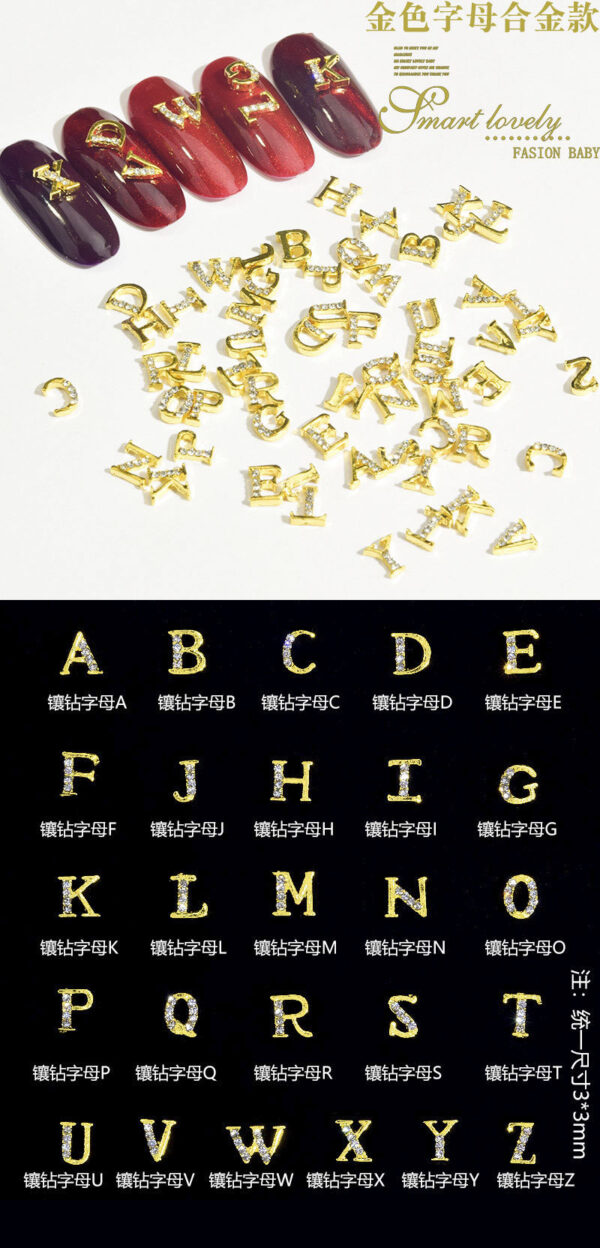 26 letter Glitter rhinestones for nail art decorations zircon diamond charms gem Metal alloy nail Charms accessories - Image 7