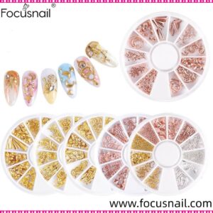 1 Box Round Nails Charms Studs Metallic Rivet Heart Moon Star Nail Tips Decorations Manicure Tools