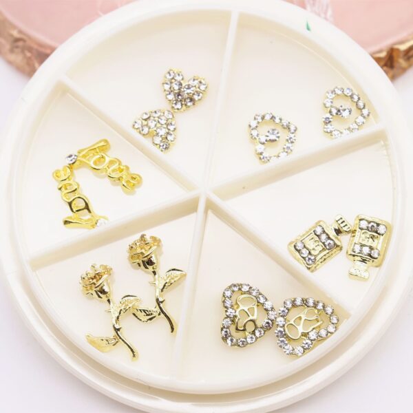 Valentine's Day 3D Alloy Elegant Tulip Flower Metal Gold Rose Nail jewley Heart Nail Art Rhinestones Manicure - Image 5