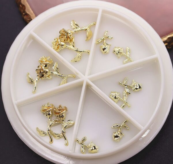 Valentine's Day 3D Alloy Elegant Tulip Flower Metal Gold Rose Nail jewley Heart Nail Art Rhinestones Manicure - Image 4