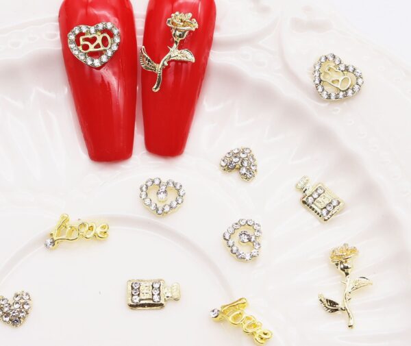 Valentine's Day 3D Alloy Elegant Tulip Flower Metal Gold Rose Nail jewley Heart Nail Art Rhinestones Manicure - Image 3