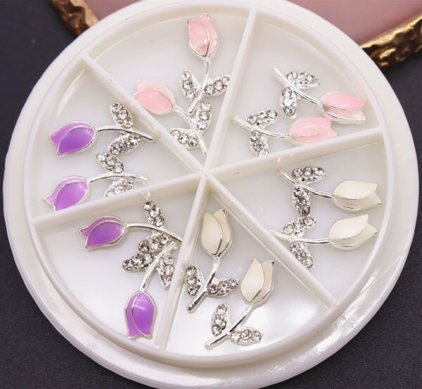 Valentine's Day 3D Alloy Elegant Tulip Flower Metal Gold Rose Nail jewley Heart Nail Art Rhinestones Manicure - Image 2