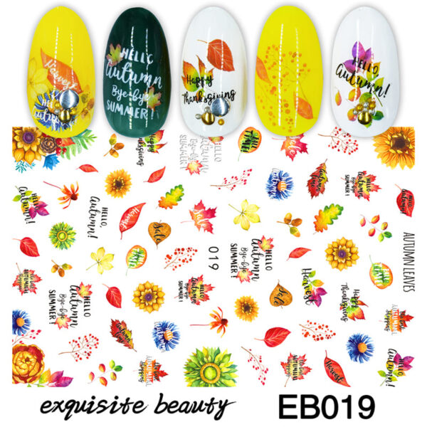 summer coconut tree nail water stickers autumn and winter autumn leaves nail transfer paper nail stickers - Image 2