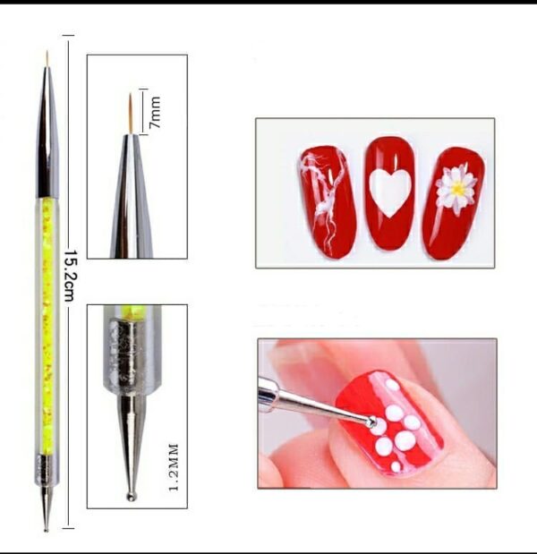 Nail Art Brushes - Double-Ended Nail Polish Detail Brush Dotting Pen with Crystal Handles - Image 8