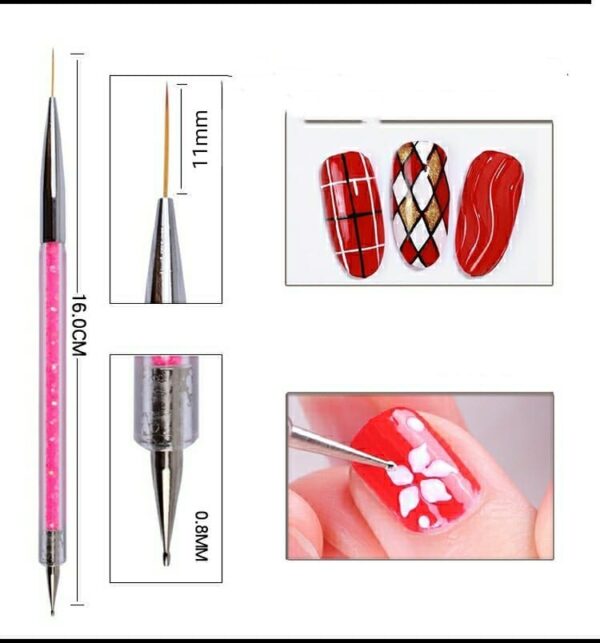 Nail Art Brushes - Double-Ended Nail Polish Detail Brush Dotting Pen with Crystal Handles - Image 6