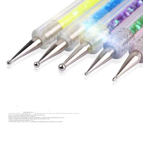 Nail Art Brushes - Double-Ended Nail Polish Detail Brush Dotting Pen with Crystal Handles - Image 2