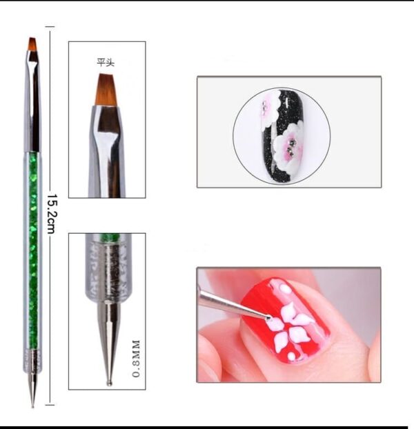 Nail Art Brushes - Double-Ended Nail Polish Detail Brush Dotting Pen with Crystal Handles - Image 4