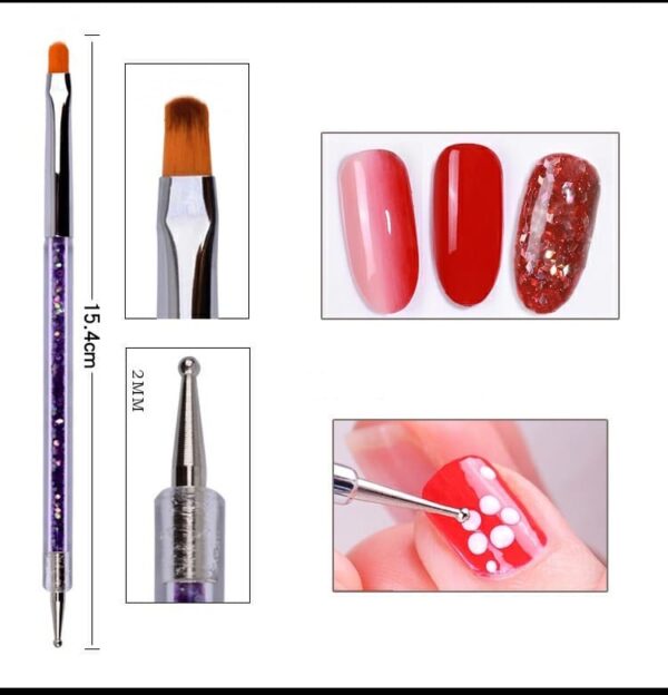 Nail Art Brushes - Double-Ended Nail Polish Detail Brush Dotting Pen with Crystal Handles - Image 5