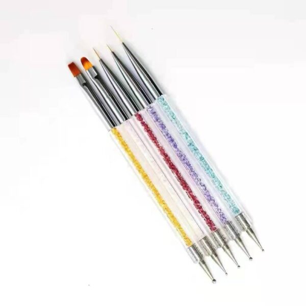 Nail Art Brushes - Double-Ended Nail Polish Detail Brush Dotting Pen with Crystal Handles - Image 3