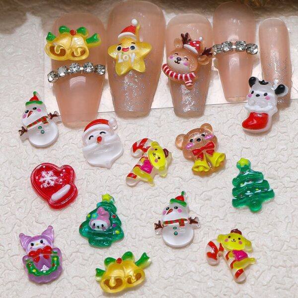 resin nail accessories with reindeer, Christmas tree and cartoon design, assorted Christmas accessories for crafts. - Image 3