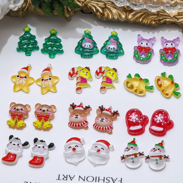 resin nail accessories with reindeer, Christmas tree and cartoon design, assorted Christmas accessories for crafts. - Image 2