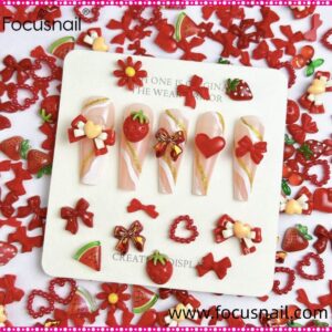 Bow Nail Charms Red Acrylic Flatback Heart Nails Decoration