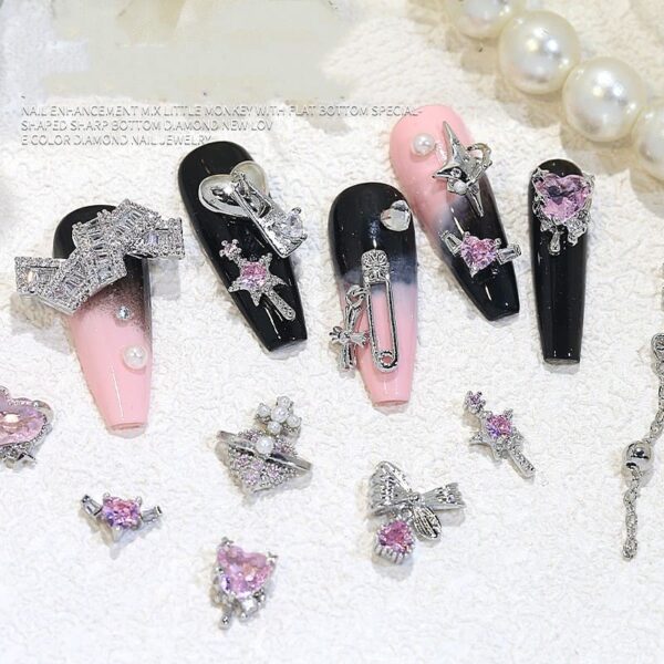 Elegant 3D bow heart and butterfly design in zircon for a beautiful manicure accessory - Image 3