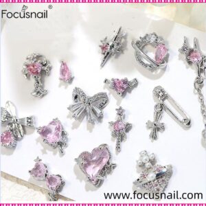 Elegant 3D bow heart and butterfly design in zircon for a beautiful manicure accessory