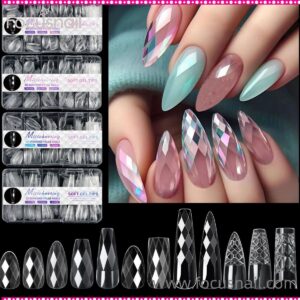 Rhombic False Nails with Glitter Design Full Cover Glossy Acrylic Nails for Women Artificial Nails