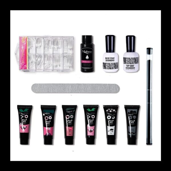 Poly Extension Nail Gel Kit Nail Extension Gel Set with Gel Top and Base Coat Slip Solution Poly Brush Nail Forms for DIY at Home Nail Art. - Image 7