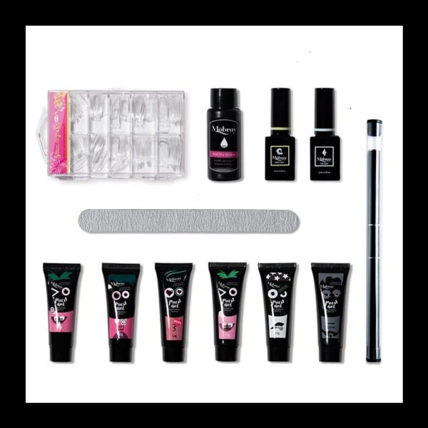 Poly Extension Nail Gel Kit Nail Extension Gel Set with Gel Top and Base Coat Slip Solution Poly Brush Nail Forms for DIY at Home Nail Art. - Image 6