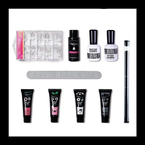 Poly Extension Nail Gel Kit Nail Extension Gel Set with Gel Top and Base Coat Slip Solution Poly Brush Nail Forms for DIY at Home Nail Art. - Image 5