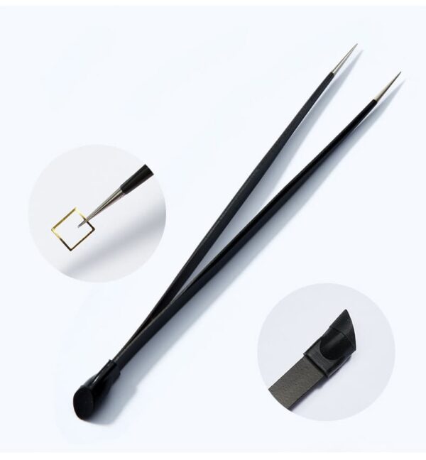 Tweezers Nail tweezers with silicone indenter for sticker, rhinestone eyelash extension tool - Image 2