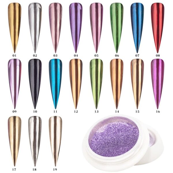 Nail Powder Cushion Pen Mirror Nail Art Glitter Multicolor Chrome Iridescent Gold Silver Chrome - Image 3