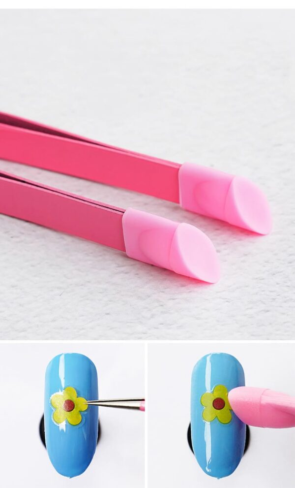 Tweezers Nail tweezers with silicone indenter for sticker, rhinestone eyelash extension tool - Image 3