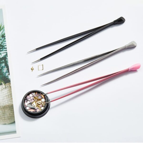 Tweezers Nail tweezers with silicone indenter for sticker, rhinestone eyelash extension tool - Image 5
