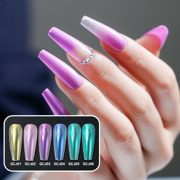 Nail Powder Cushion Pen Mirror Nail Art Glitter Multicolor Chrome Iridescent Gold Silver Chrome - Image 4