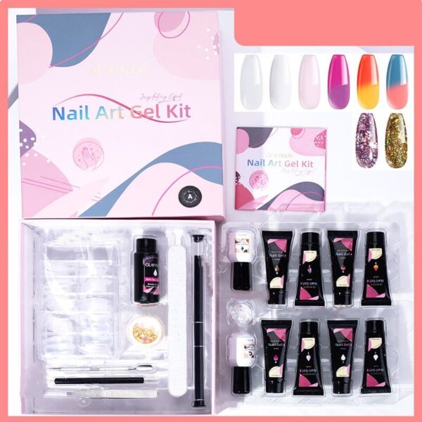Poly Extension Nail Gel Kit Nail Extension Gel Set with Gel Top and Base Coat Slip Solution Poly Brush Nail Forms for DIY at Home Nail Art. - Image 2