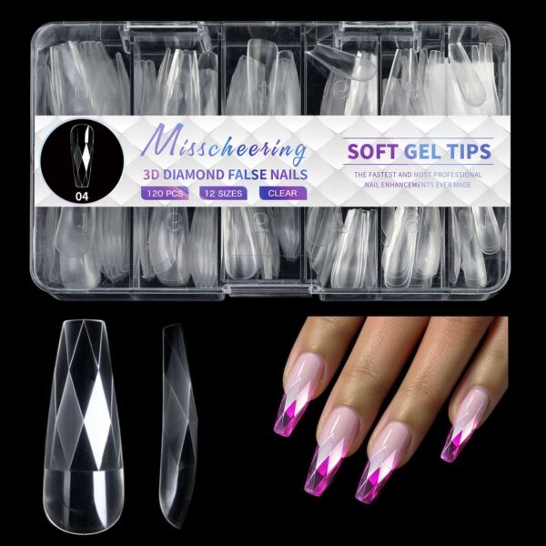 Rhombic False Nails with Glitter Design Full Cover Glossy Acrylic Nails for Women Artificial Nails - Image 4