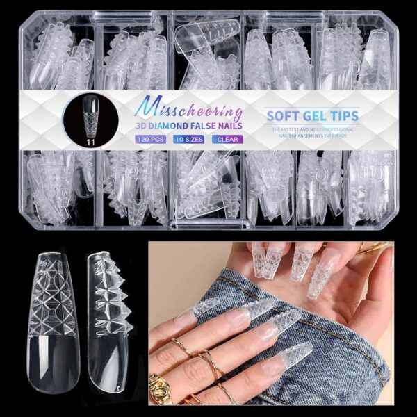 Rhombic False Nails with Glitter Design Full Cover Glossy Acrylic Nails for Women Artificial Nails - Image 6