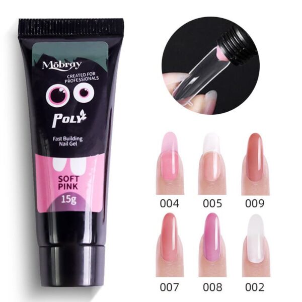 Poly Extension Nail Gel Kit Nail Extension Gel Set with Gel Top and Base Coat Slip Solution Poly Brush Nail Forms for DIY at Home Nail Art. - Image 3