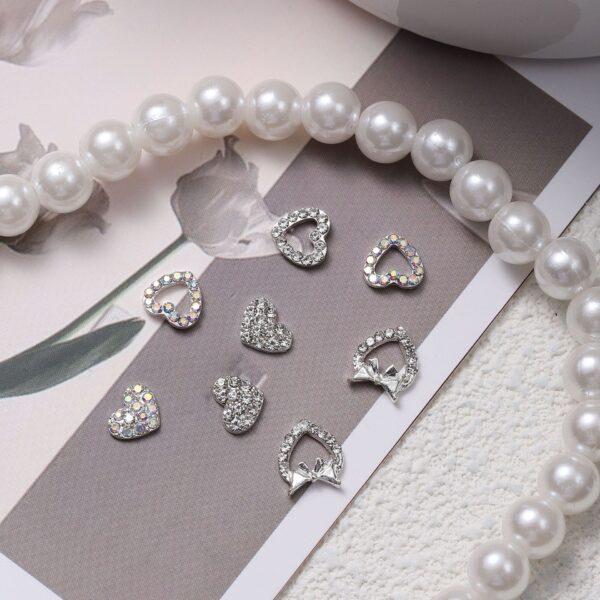 Heart Charms for Nails, Heart Nail Charms Nail Rhinestones 3D Diamond Nail Charms Alloy Nail Gems Nail Art Supplies for Women Girls Valentine's Day Wedding Manicure - Image 2