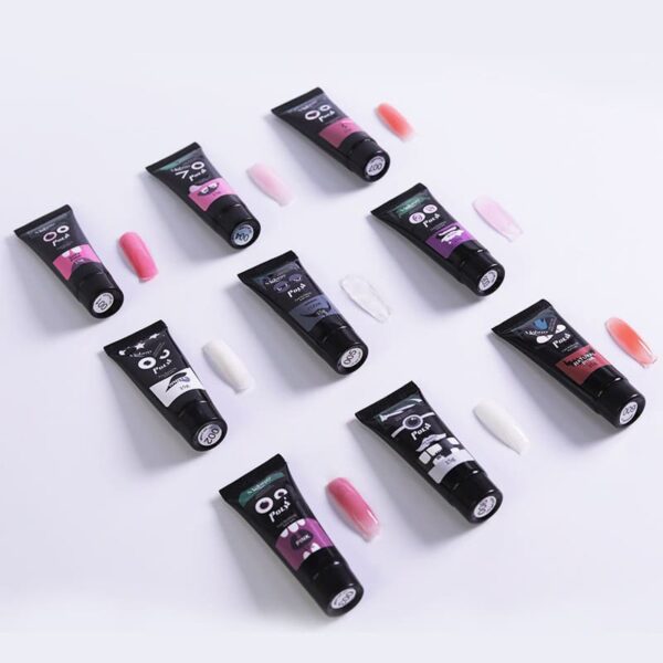 Poly Extension Nail Gel Kit Nail Extension Gel Set with Gel Top and Base Coat Slip Solution Poly Brush Nail Forms for DIY at Home Nail Art. - Image 4