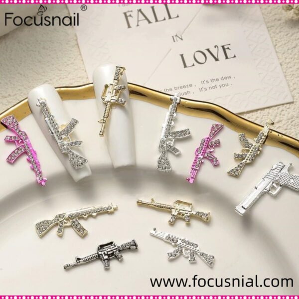 3D Metal Gun Nail Charms, Alloy Weapon Gun Charms Nail Accessories Retro Silver Gun Design Nail Art Charms for Jewelry Making DIY Nail Art Decoration Nail Supplies,10pcs/set