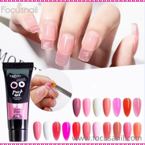 Poly Extension Nail Gel Kit Nail Extension Gel Set with Gel Top and Base Coat Slip Solution Poly Brush Nail Forms for DIY at Home Nail Art.