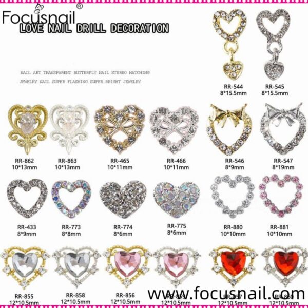 Heart Charms for Nails, Heart Nail Charms Nail Rhinestones 3D Diamond Nail Charms Alloy Nail Gems Nail Art Supplies for Women Girls Valentine's Day Wedding Manicure