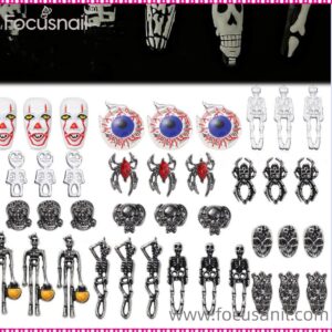 3D Black Halloween Nail Charms and Gems, Multi Shapes Black Spider Snake Skull Hand Skull Cross Gems Design Vintage Gothic Halloween Nail Jewelry for Halloween Holiday Nail Art DIY